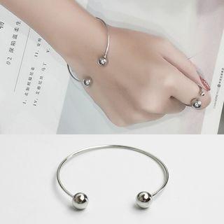 925 Sterling Silver Bead Open Bangle S925 Silver - White Gold - One Size