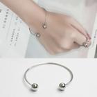 925 Sterling Silver Bead Open Bangle S925 Silver - White Gold - One Size