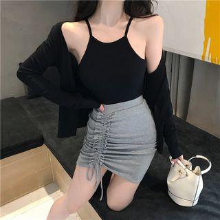 Cardigan / Camisole Top / Drawstring Fitted Skirt