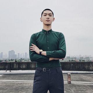 Button-down Collar Plain Shirt