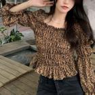 Leopard Square-neck Puff-sleeve Top Leopard - One Size