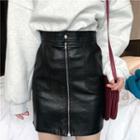 Faux Leather Zip-front Mini Pencil Skirt