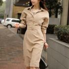 Long-sleeve Split Hem Sheath Shirt Dress