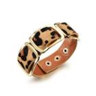 Simple Elegant Plated Gold Wide Version Brown Pattern Leather Bracelet Golden - One Size