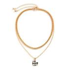 Set Of 3: Heart Checker Pendant Alloy Necklace + Choker Gold - One Size