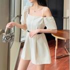 Short-sleeve One-shoulder Wide Leg Romper