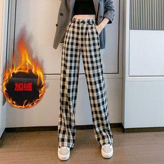 High-waist Plaid Fleece Wide-leg Pants