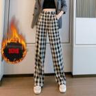High-waist Plaid Fleece Wide-leg Pants