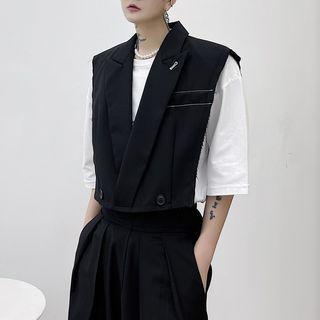 Notch Lapel Cropped Vest As Shown In Figure - One Size