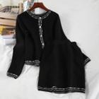 Set: Long-sleeve Knit Top + Mini Fitted Skirt Top - Black - One Size / Skirt - Black - One Size