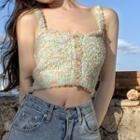 Colored Button Camisole Crop Top Colored - Green - One Size