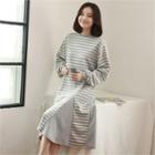 Godet-hem Striped Long Pullover Dress