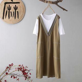 Inset Short Sleeve V-neck Tank Dress