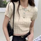 Short-sleeve Cable Polo Knit Top