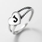 Letter J Heart Sterling Silver Open Ring Silver - One Size