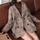 Plaid Double-breasted Coat Coffee - One Size