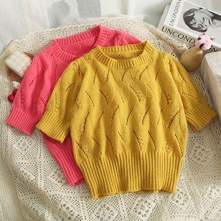 Eyelet Short-sleeve Knit Crop Top