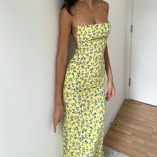 Spaghetti-strap Halter Floral Midi Sundress
