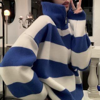 Turtleneck Striped Sweater Sweater - Stripes - Blue & White - One Size