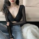Deep V-neck Knotted Lace Top