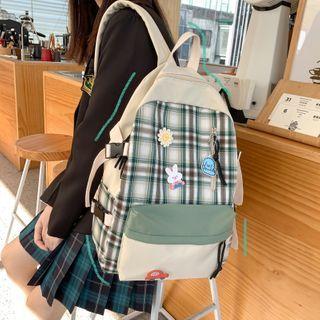 Paneled Plaid Backpack
