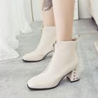 Faux Leather Front-zip Studded Block Heel Short Boots