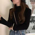 Frilled Trim Mock Neck Knit Top