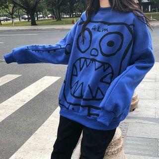 Cartoon Printed Fleece-lined Sweatshirt