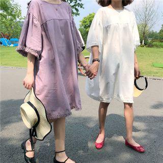 Elbow-sleeve Fringe Shift Dress