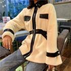 Color-block Zip Panel Faux Leather Long-sleeve Coat As Shown In Figure - One Size