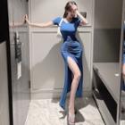Slit-side Slim-fit Midi Dress