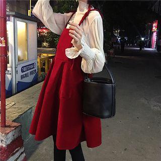 Set: Puff Sleeve Sheer Top + Spaghetti-strap Dress