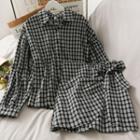 Set: Loose-fit Checker Shirt + Wrapped Mini Skirt