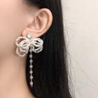 Bow Faux Pearl Dangle Earring 1 Pair - Silver - One Size
