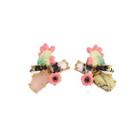 Fashion And Elegant Plated Gold Enamel Cactus Flower Cubic Zirconia Stud Earrings Golden - One Size