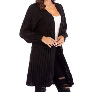 Long-sleeve Ribbed Plain Knit Jacket