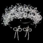 Set: Wedding Faux Crystal Headband + Earring Set - Headband & Clip-on Earrings - White - One Size