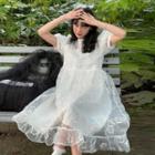 Short-sleeve Lace A-line Dress Dress - White - One Size