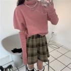 Short-sleeve High-neck Knit Top + Arm Warmers