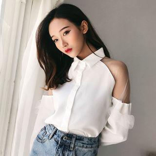 Sheer Panel Shirt White - One Size