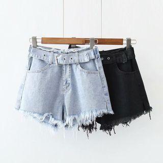 Distressed Belted Denim Shorts