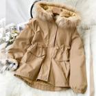 Hooded Zip Cargo Jacket Khaki - One Size