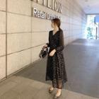 Star Print A-line Midi Mesh Dress