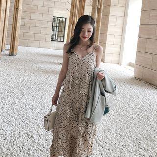 Polka Dot Pleated Chiffon Sling Dress