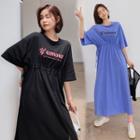 Lettering Drawstring Midi T-shirt Dress