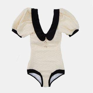 Puff Sleeve Contrast Trim Swimsuit