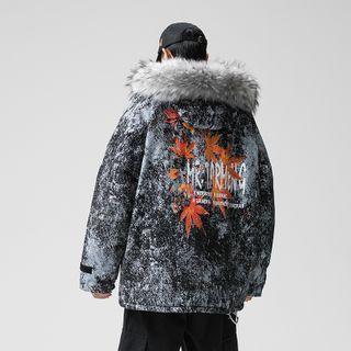 Printed Faux Fur Hooded Printed Tie Dye Padded Coat