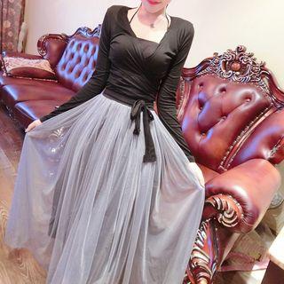 Set: Wrapped Top + Mesh Skirt