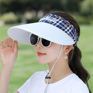Plaid Panel Wide Brim Sun Hat