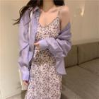 Plain Button-down Shirt / Sleeveless Floral Midi Dress